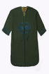 Embroidered long coat in cotton and viscose cashmere with pockets
